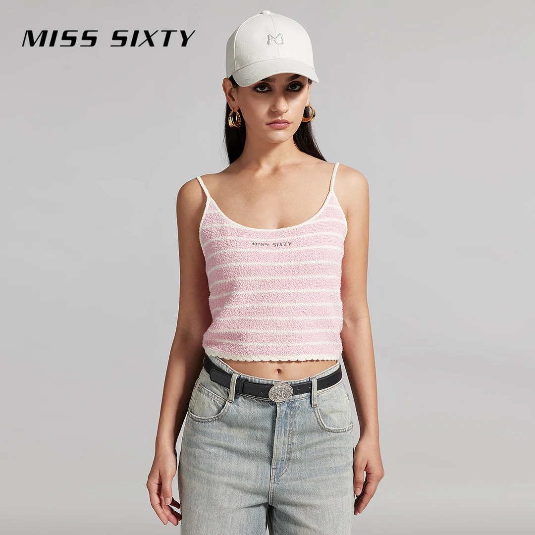 MissSixty夏季新款针织吊带背心条纹刺绣外穿内搭上衣尤莱特