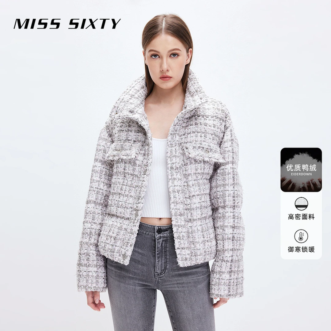 Miss Sixty新款羽绒服女花式呢小香风短款外套citywarm