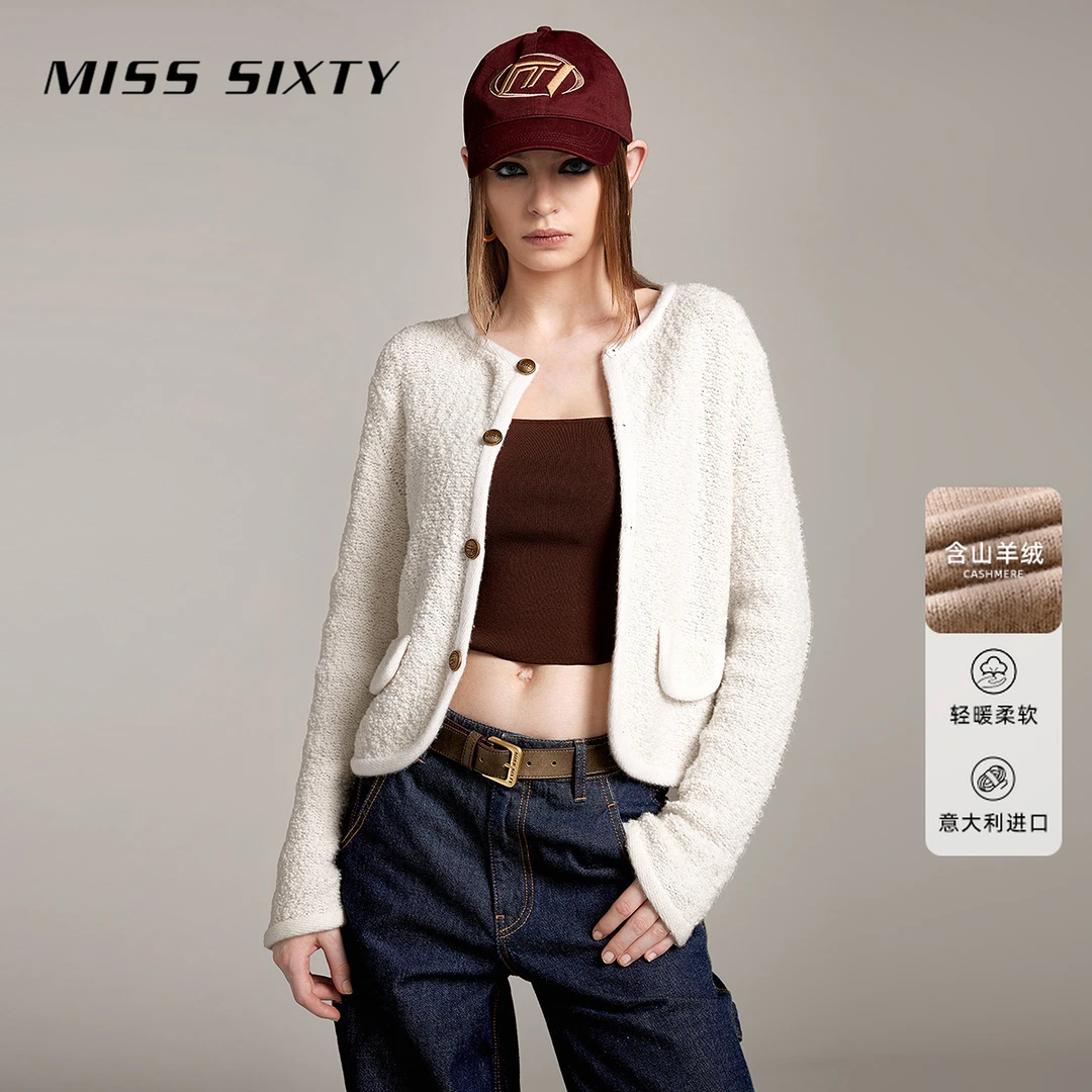 【达人专属】Miss Sixty绵羊毛针织外套圆领小香风短款毛衣4676