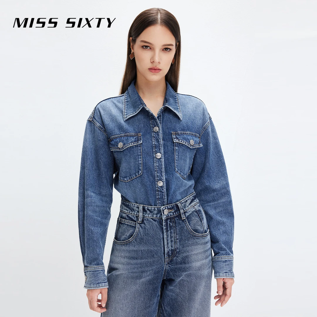 Miss Sixty新款牛仔衬衫长袖复古中蓝色显瘦叠搭新年24K穿搭
