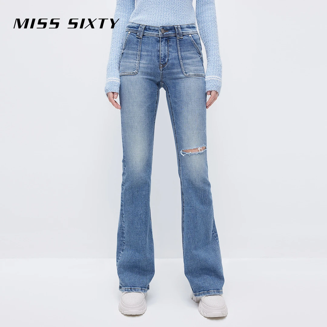MissSixty新款修身牛仔裤尤莱特破洞显瘦微喇裤百搭