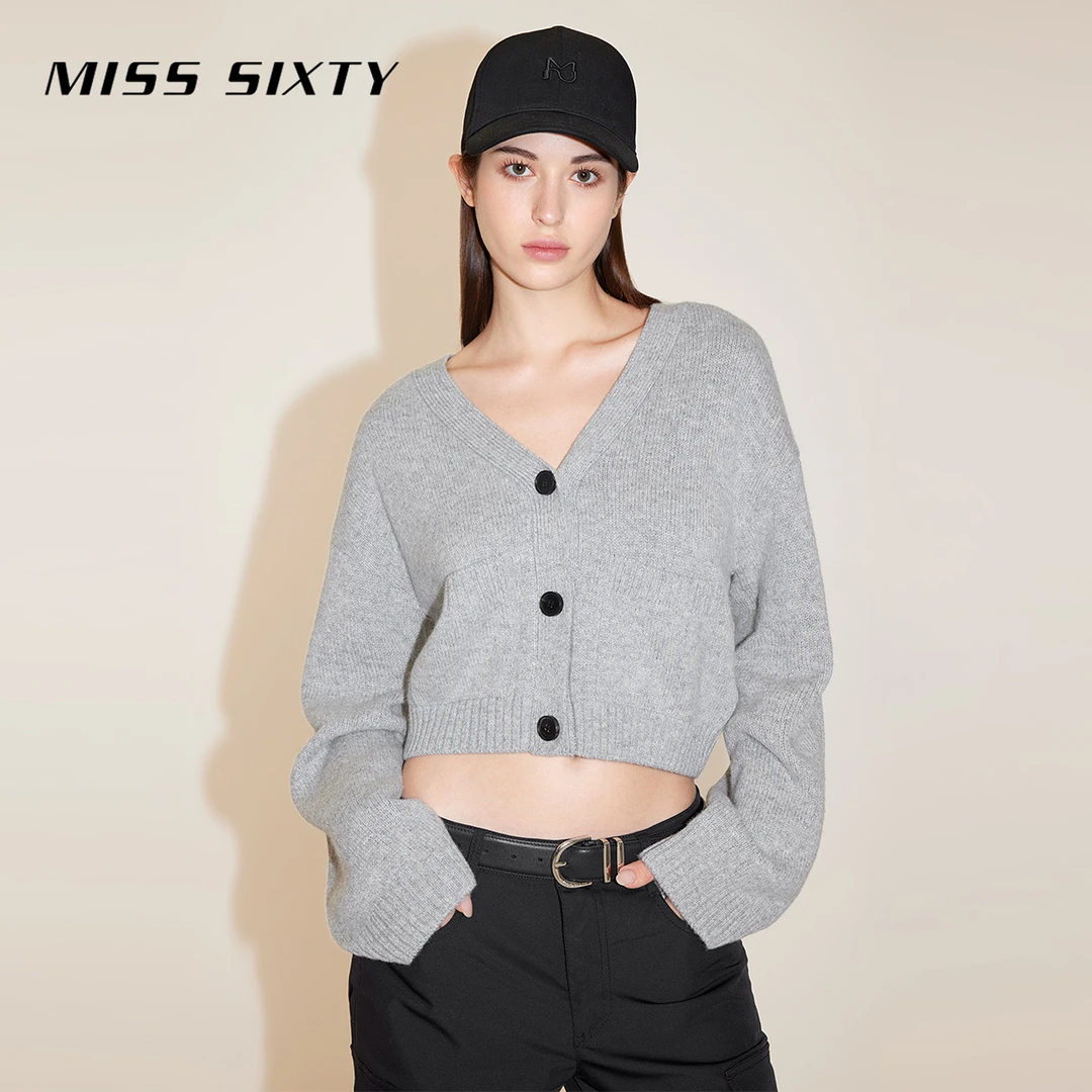 【赵老板专属】Miss Sixty新款毛织外套V领百搭针织开衫薄荷7734