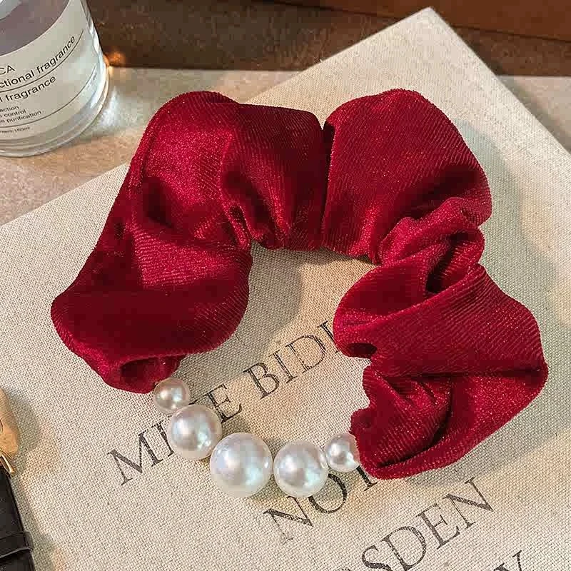 韩系气质慵懒网红同款丝绒珠珠发圈A02