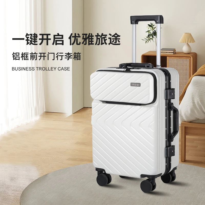 高档开口旅行箱铝框旅行行李箱轻便多功能拉杆箱女网红登机行李箱