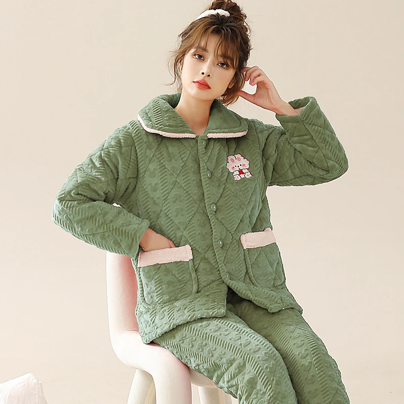 冬天冬款季女款爆款睡衣女加厚加大家居服可外穿睡衣家居棉服女款