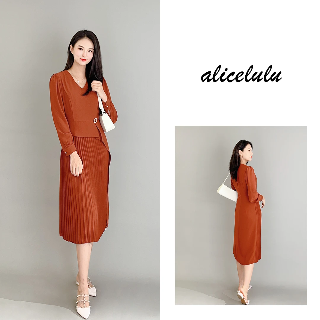 5 ALICE “褶间落日”连衣裙 优雅拼褶 时髦显瘦 S2139250B