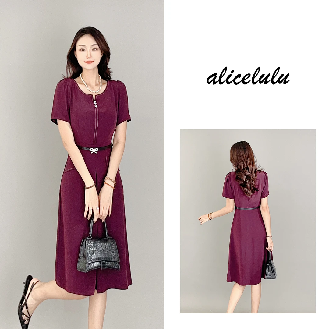 5 ALICE “盛夏葡萄”连衣裙 钻饰腰带 轻奢醋酸 S2138657A