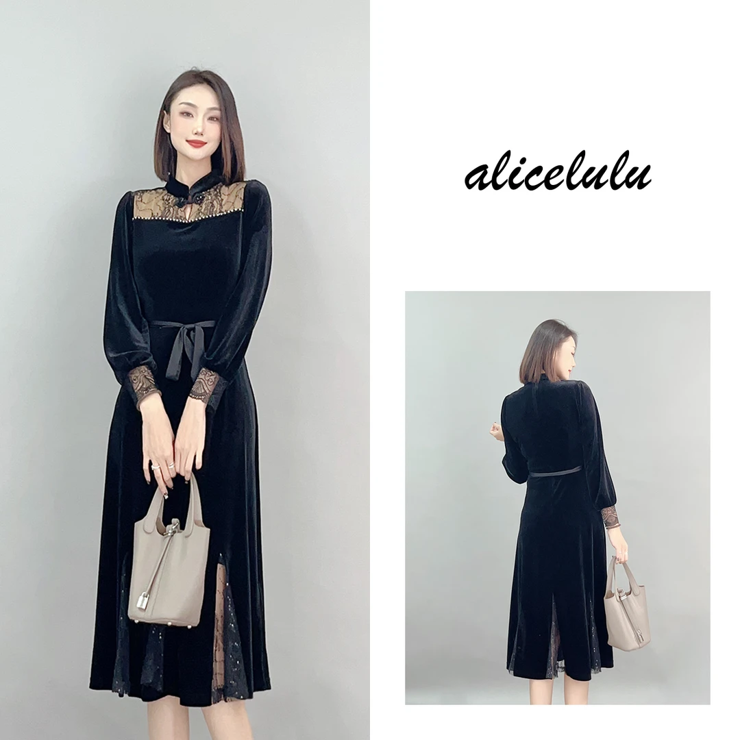 5 ALICE “民国闺秀”连衣裙 国风盘扣 蕾丝丝绒 S2141265A