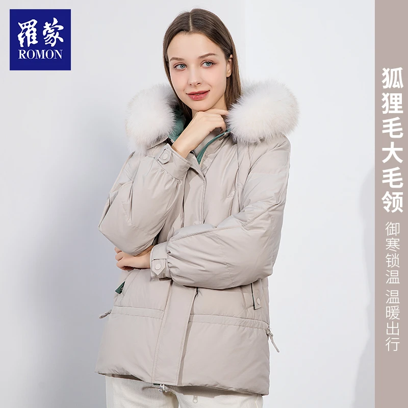 【GCTY】罗蒙女款可拆卸狐狸毛领刺绣羽绒服YRH02100