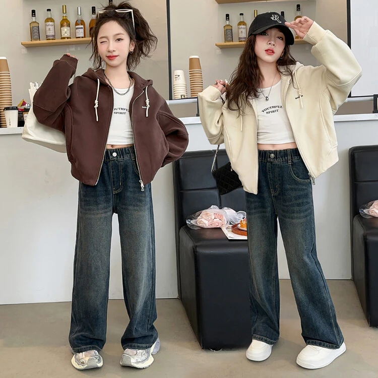 女童外套2025秋季新款儿童秋装连帽上衣大童初中生春秋款洋气卫衣