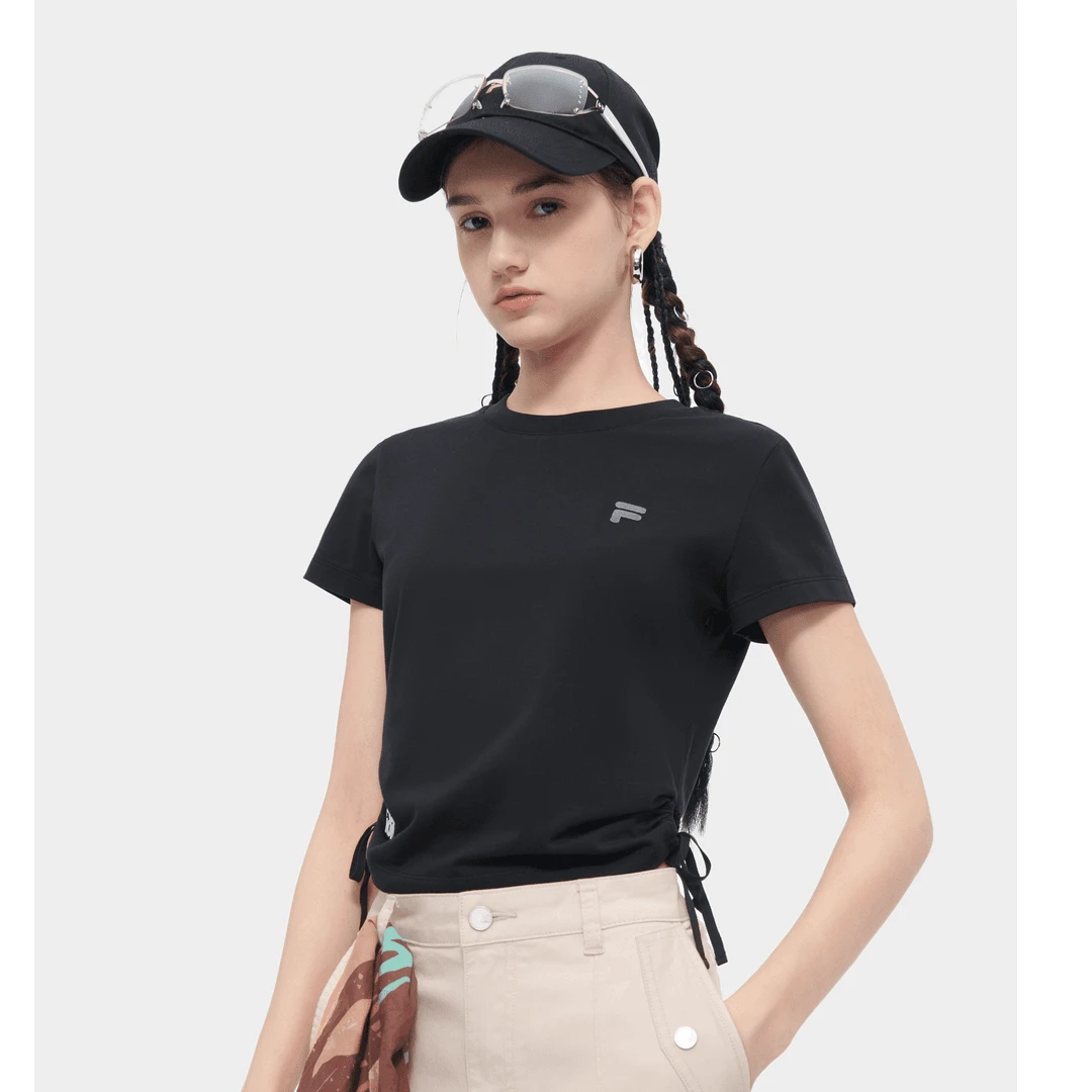 FILA斐乐潮牌女子针织短袖衫2024夏季新款休闲紧身T恤T11W423102F