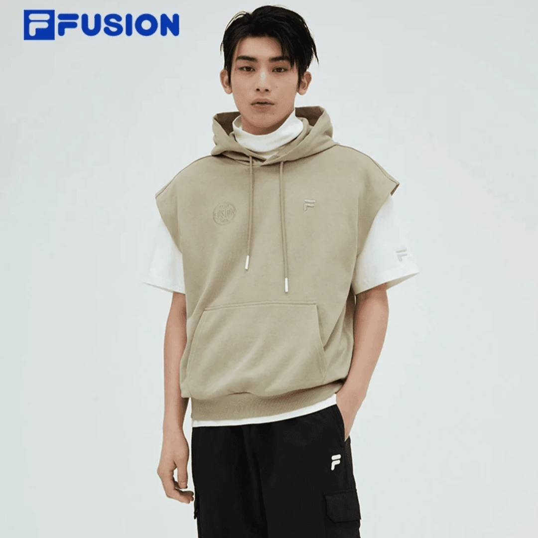 FILA/斐乐潮牌男装针织背心2024夏季新款时尚连帽上衣 T11M425103