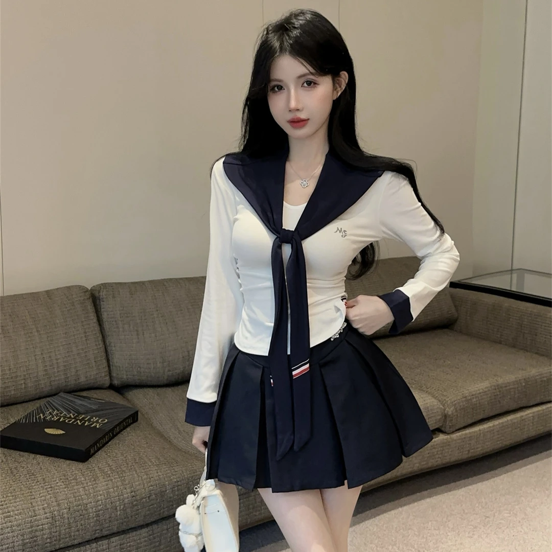 【海派学院】辣妹学院风套装基础修身t恤坎肩两件套设计感上衣内搭