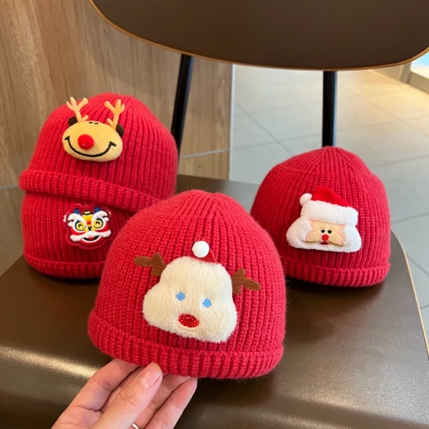 【小红帽】婴儿毛线帽秋冬季保暖红色圣诞帽子新生儿宝宝新年针织帽