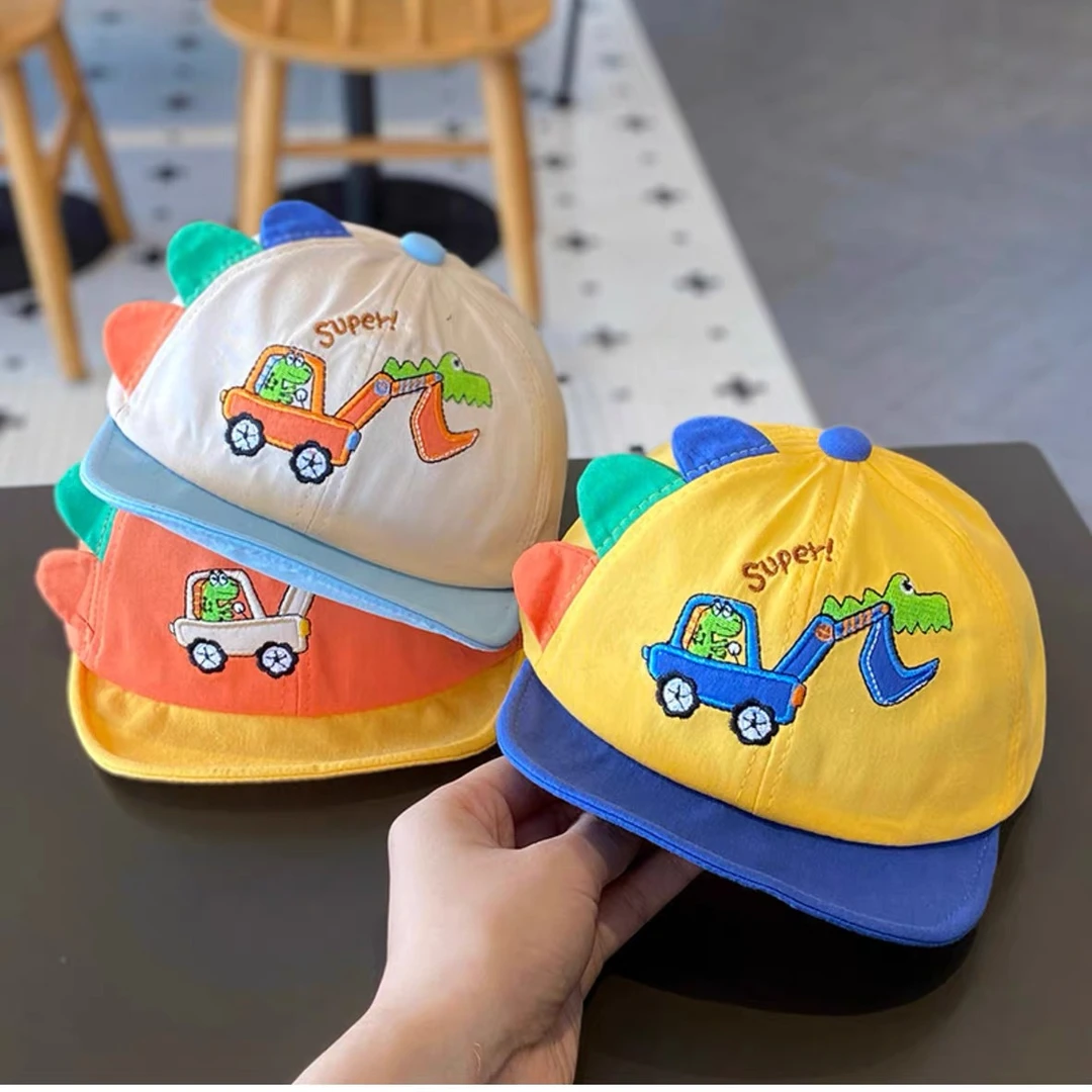 挖机恐龙软沿宝宝鸭舌帽2024新款超萌婴幼儿婴儿遮阳帽软檐鸭舌帽