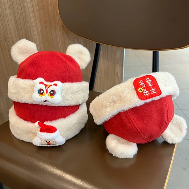 【红色系】红色儿童地主帽秋冬款男女童加绒喜庆周岁新年保暖瓜皮帽