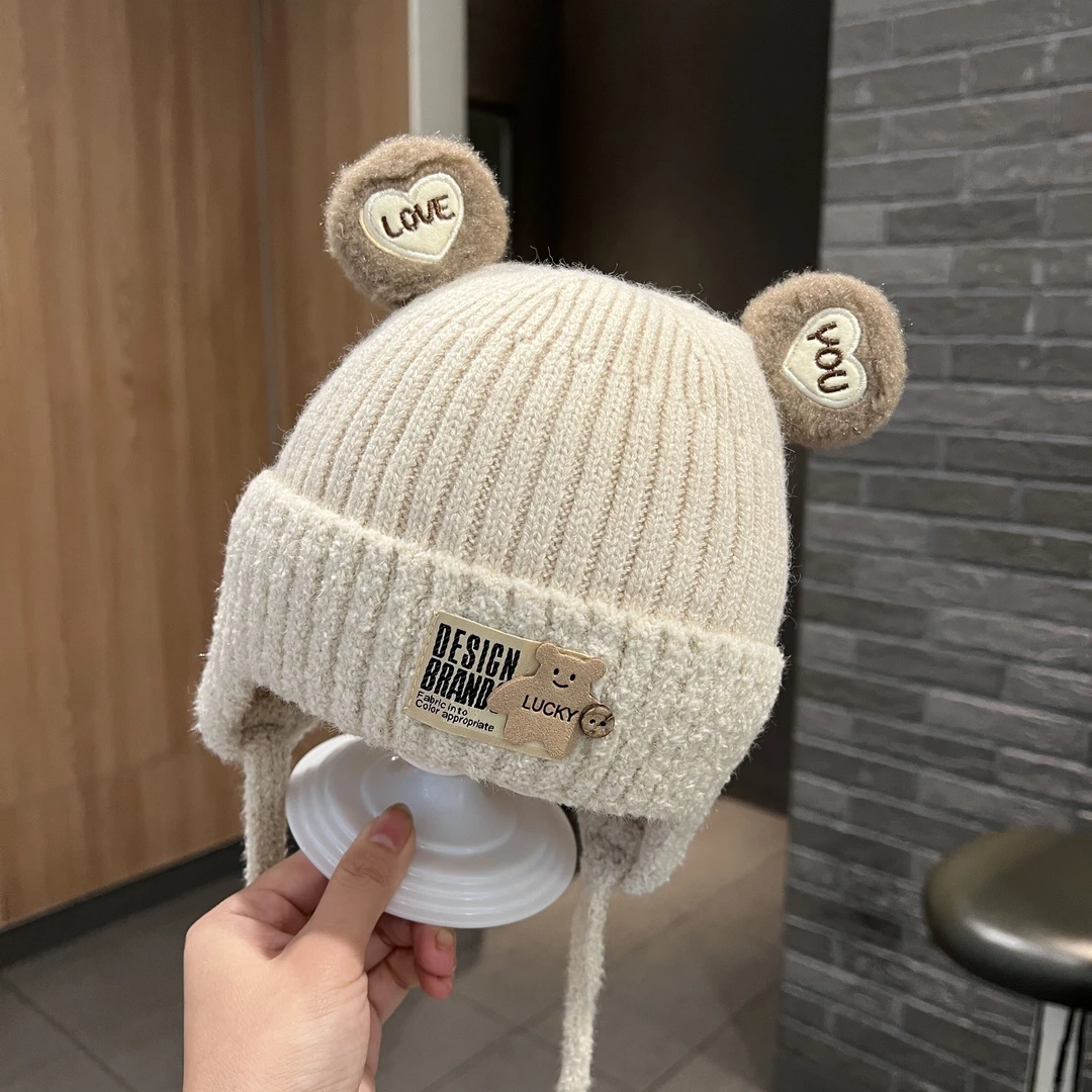 宝宝帽子秋冬季可爱超萌男女童套头毛线帽儿童加厚保暖婴儿护耳帽