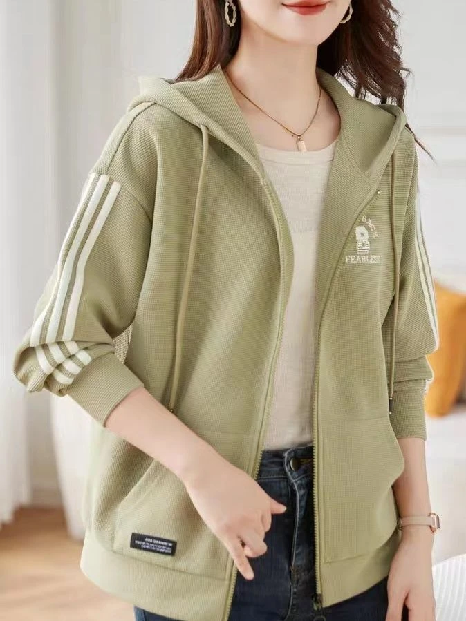 连帽拉链外套女春秋开衫卫衣2024年新款宽松时尚洋气休闲外穿上衣