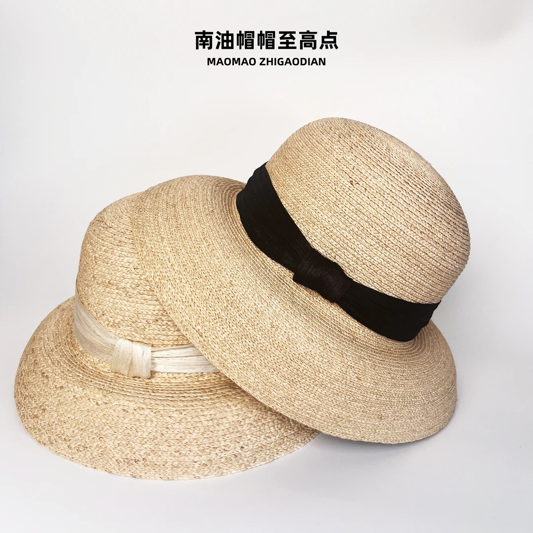 南油帽帽至高点-夏季新款百搭时尚拉菲草赫本盆帽帽子遮阳防晒帽