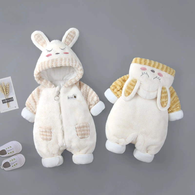 连体衣婴儿冬加厚外出连帽夹棉保暖外套可爱超萌小童男女宝宝衣