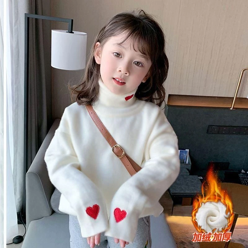 女童高领发热加绒2023秋冬装新款儿童保暖洋气长袖加绒打底衫上衣