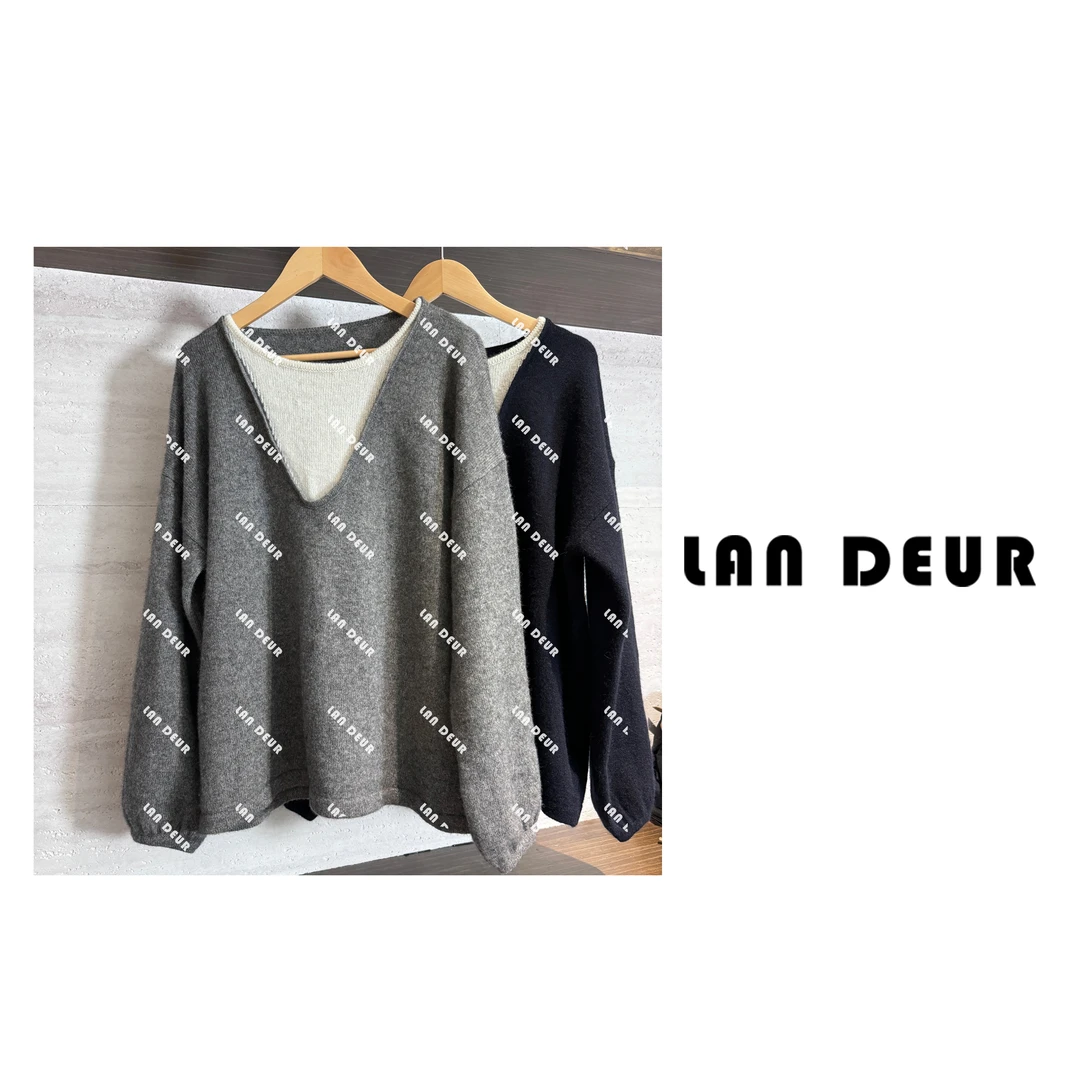 【城市日记】绵羊毛兔毛慵懒风假两件针织衫保暖毛衣女上衣秋冬新款