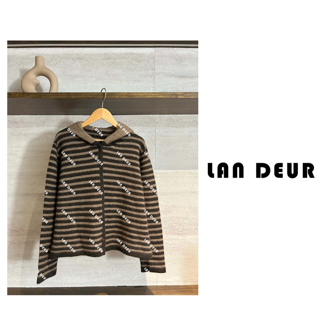 【温暖呼吸】浣熊绵羊毛衫针织连帽秋冬百搭条纹毛衣外套女上衣