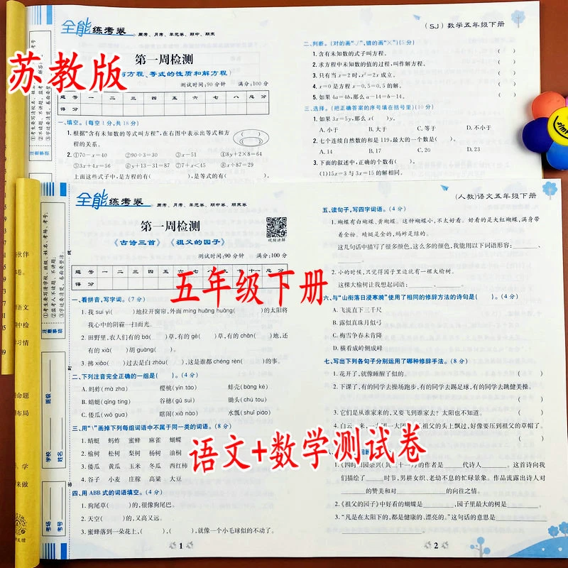 新小学五年级下册语文数学测试卷课本同步知识点重点难点专项试卷