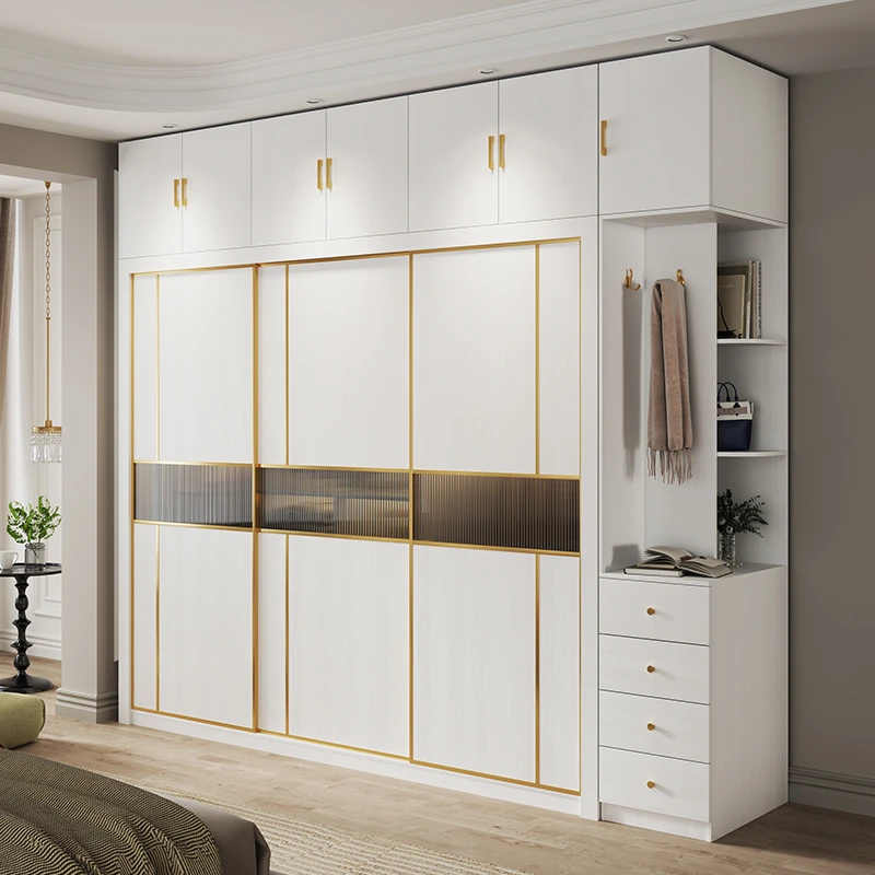 实木生态板衣柜推拉门现代简约家用储物柜环保出租房柜子整体衣橱