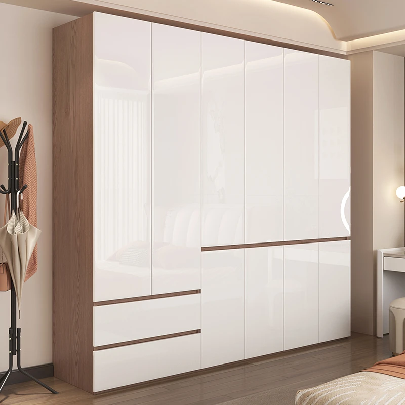 简约现代衣柜家用卧室实木亮光烤漆柜子小户型隐形免拉手大衣橱
