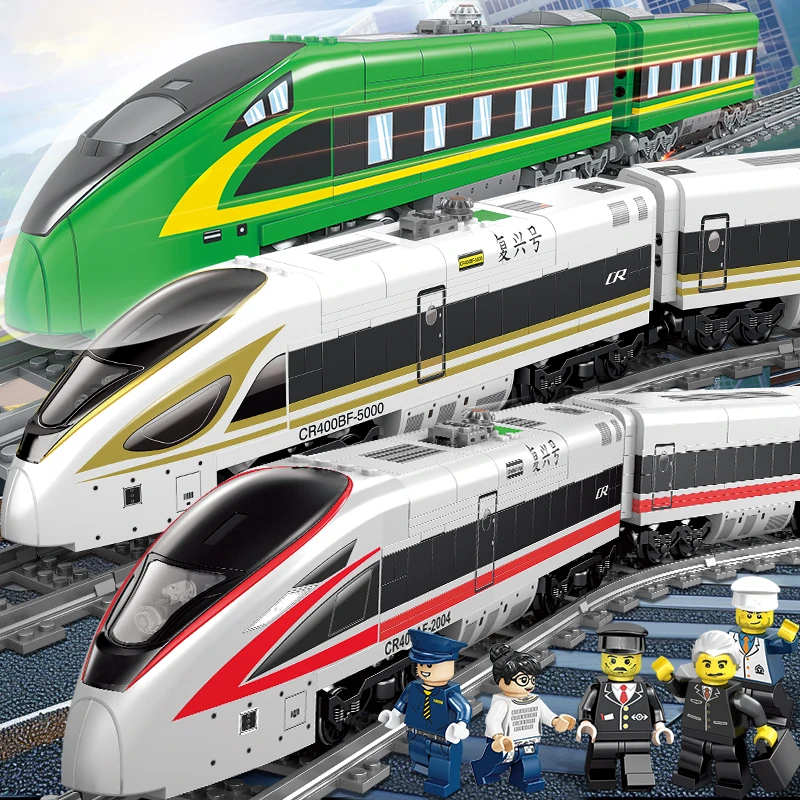 拼装积木男孩子益智小颗粒城市高铁电动火车列车大模型儿童玩具