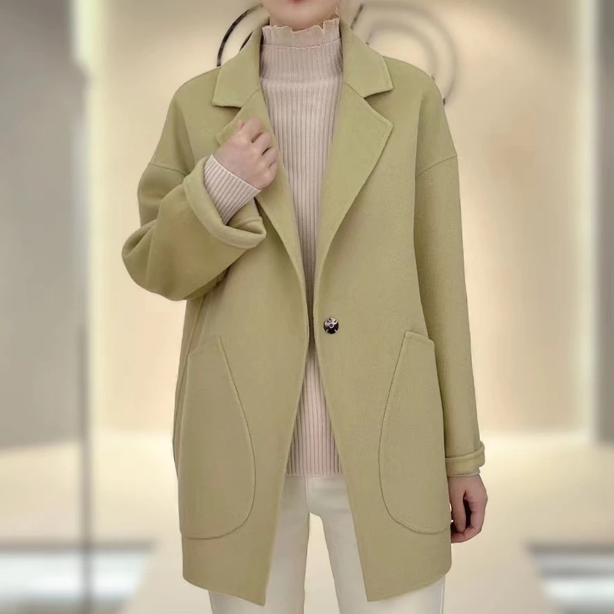 N002+325--气质款女士茧型双面羊毛大衣小个子百搭毛呢外套