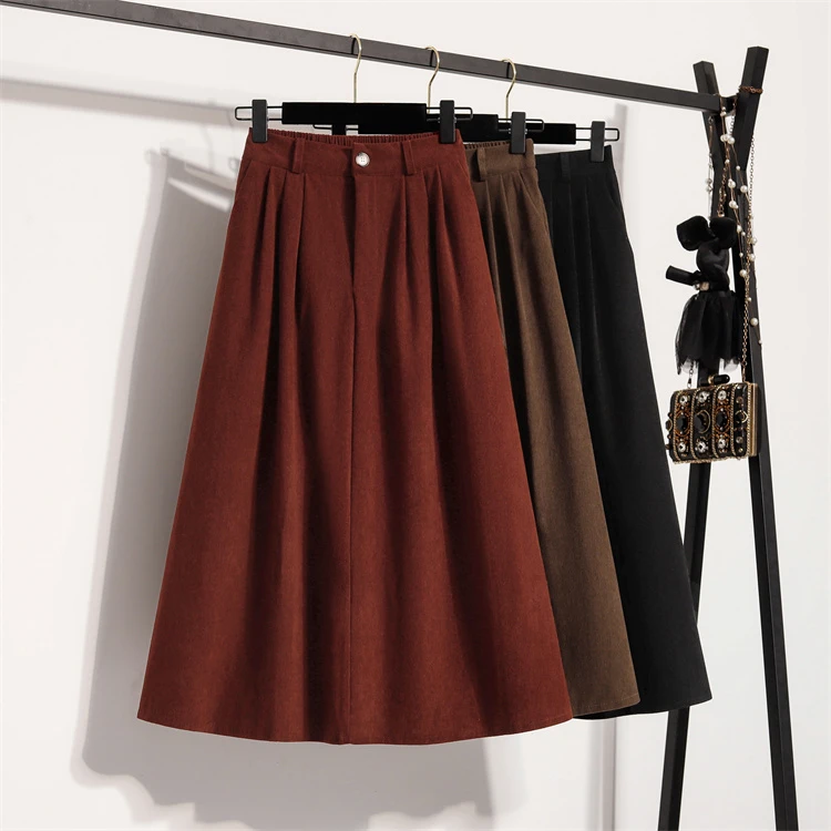 秋冬大码女装A字半身裙女中长款胖mm松紧高腰显瘦遮肉百搭中长裙