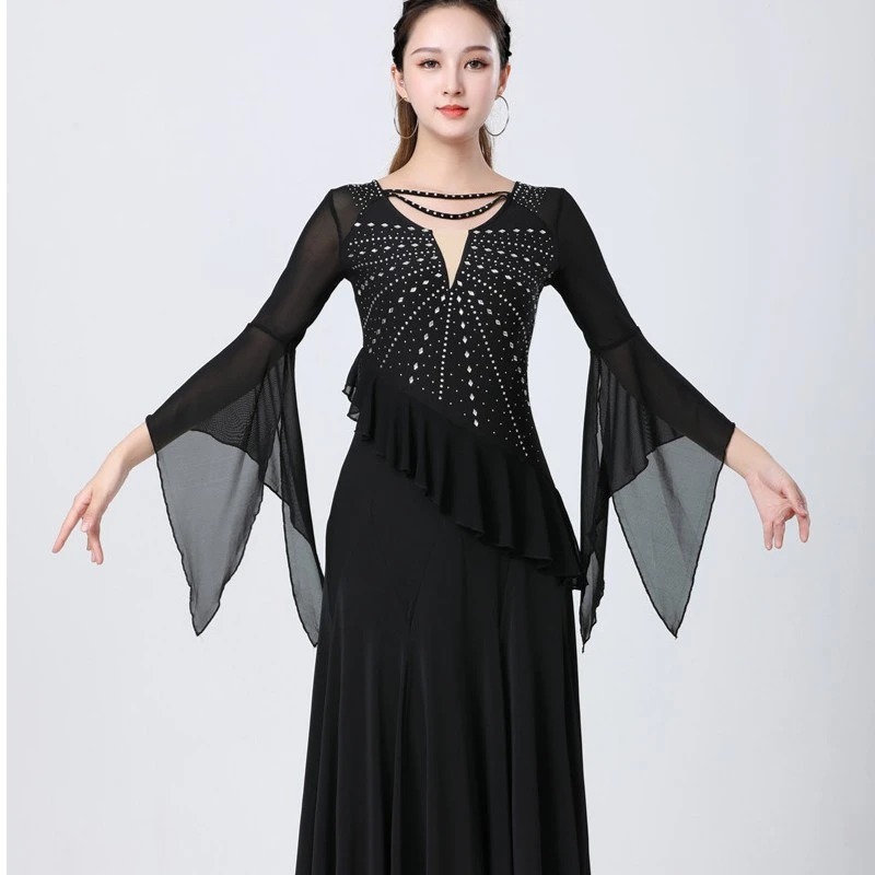 舞蹈服摩登舞服装女华尔兹舞连衣裙新款秋国标舞大摆连身裙广场舞