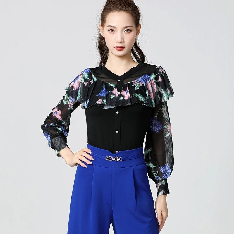 水兵舞服装女吉特巴舞蹈服广场舞上衣长袖三步踩交谊舞服春秋演出