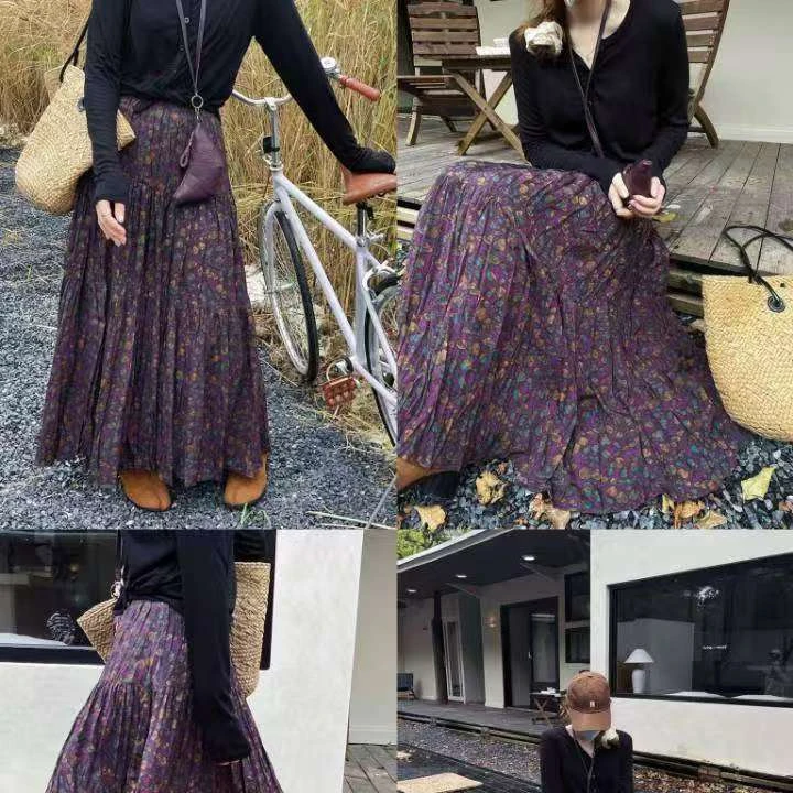 2024百搭半身裙女款秋冬厚款毛呢裙大摆裙碎花显瘦网红高腰时尚