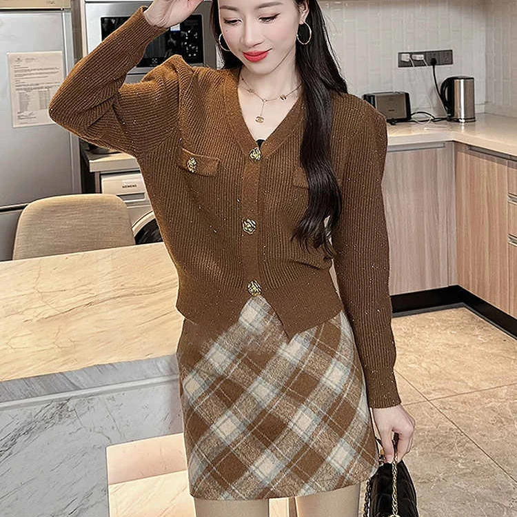 2024春秋百搭新款上衣女长袖针织羊毛开衫3212时尚休闲短款