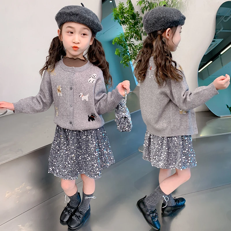 2024秋季新款小狗毛衣洋气宝宝女孩小童小香风针织开衫女童针织衫