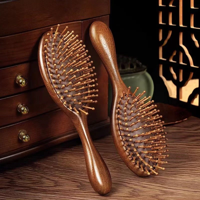 檀木气垫梳美发桃木顺发便携宽齿木质按摩梳家用檀木气囊女士梳子