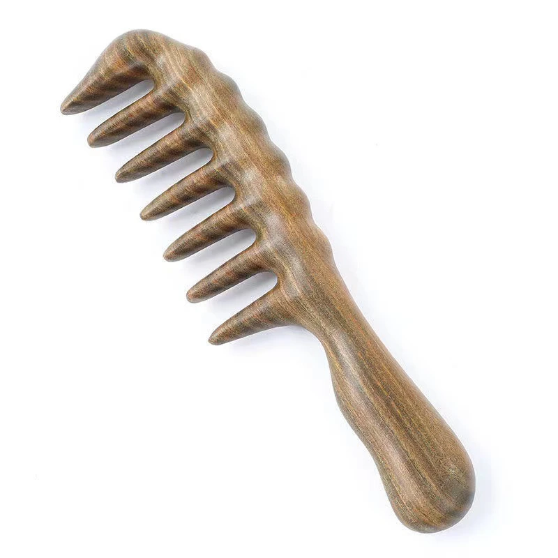 按摩檀木梳大齿长柄木头犀头皮按摩齿紫檀木按摩多功能防脱头疗