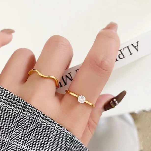 钛钢戒指 简约个性波浪弯曲戒指女不掉色ins食指环波纹双11新品