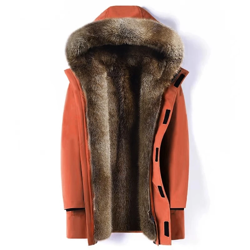 2024海宁派克服男款冬爆款内胆可拆卸中长款大码防寒加厚貂绒外套