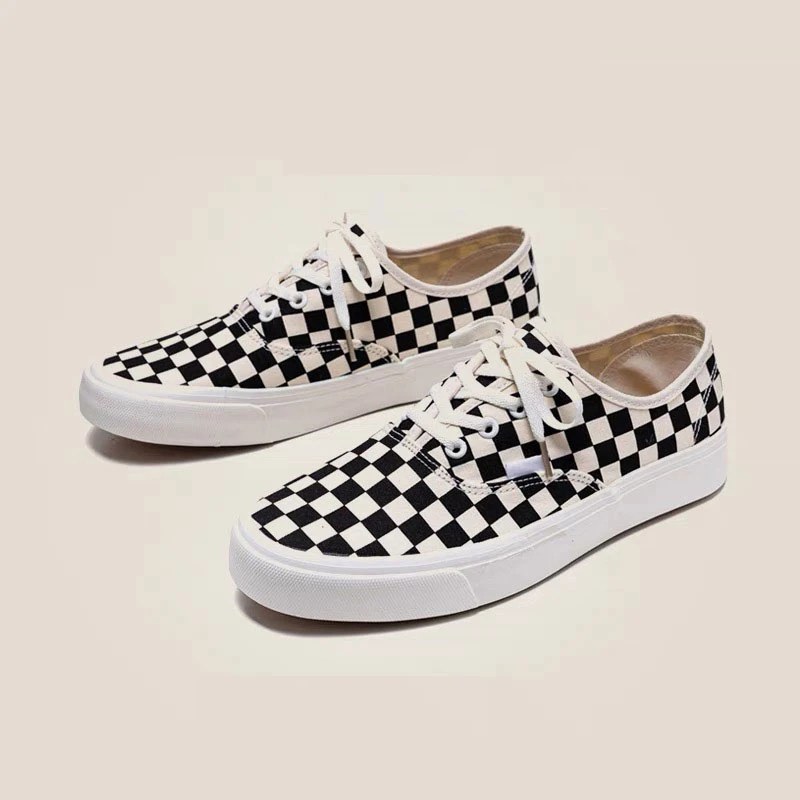 大叔shu家帆布鞋夏季韩版休闲潮鞋板鞋黑白棋盘格子透气薄款布鞋