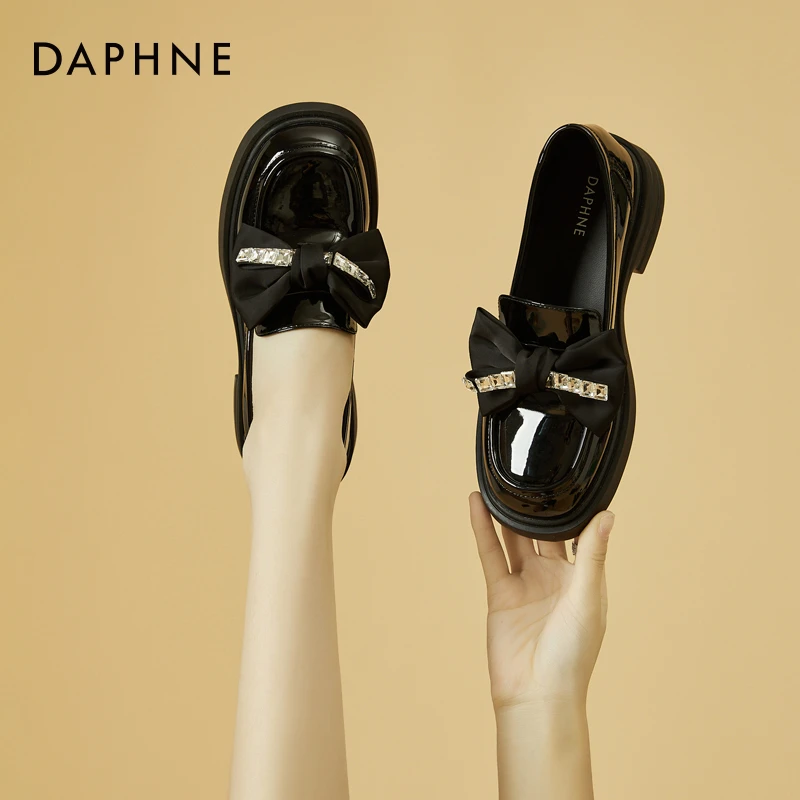 达芙妮厚底乐福鞋女2025爆款秋季蝴蝶结学生jk鞋一脚蹬粗跟小皮鞋