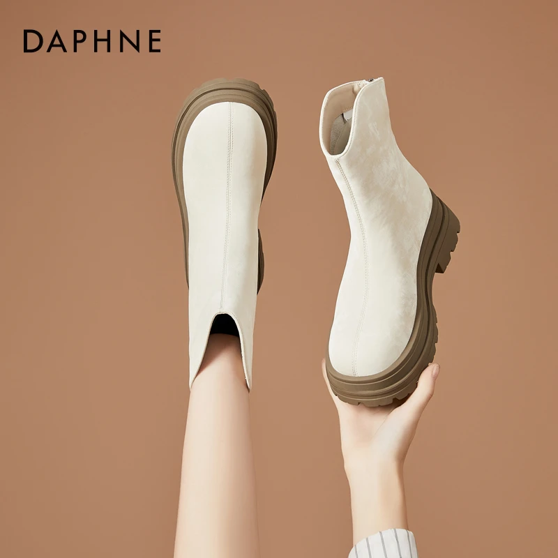 Daphne/达芙妮厚底时尚短靴2025春季新款法式小个子切尔西靴女款