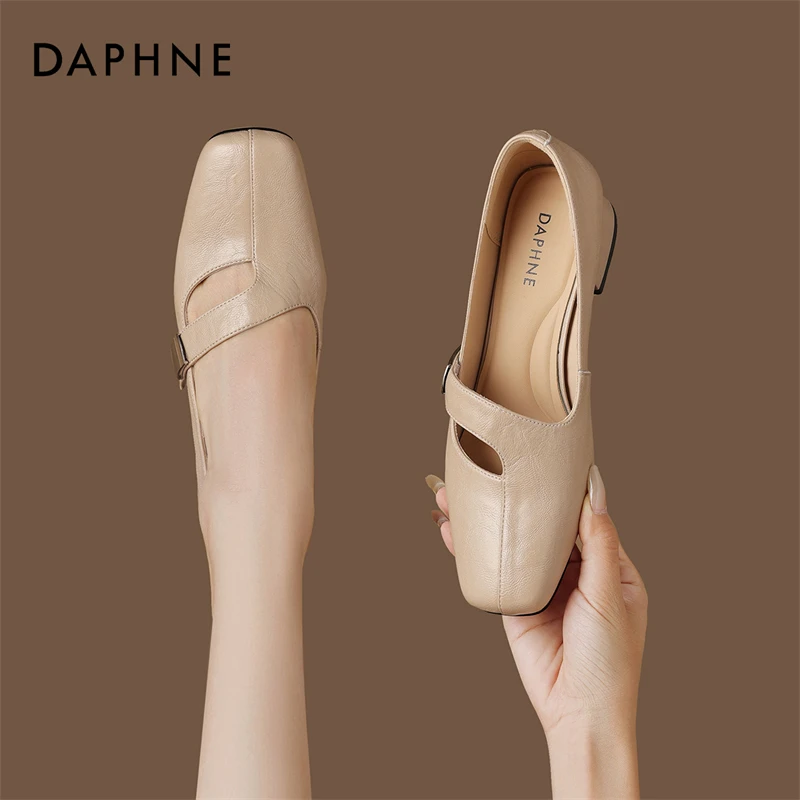 达芙妮高级感百搭一脚蹬单鞋女2025秋季新款增高气质玛丽珍小皮鞋