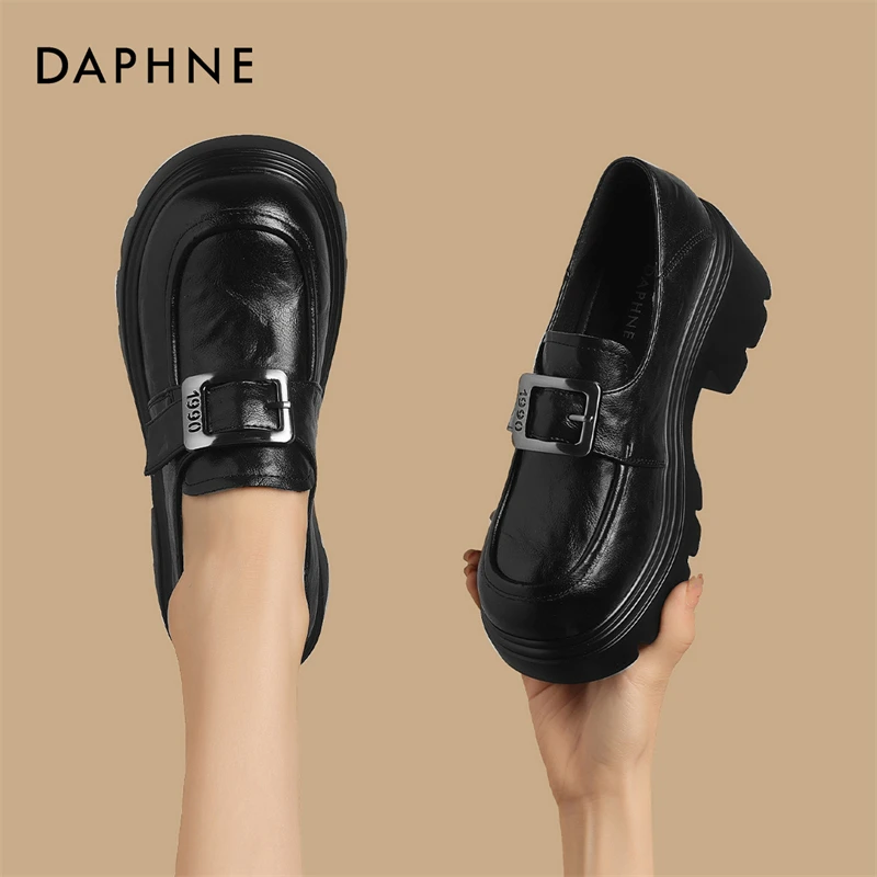 达芙妮厚底粗跟增高一脚蹬小皮鞋女2025年秋季新款英伦风乐福单鞋