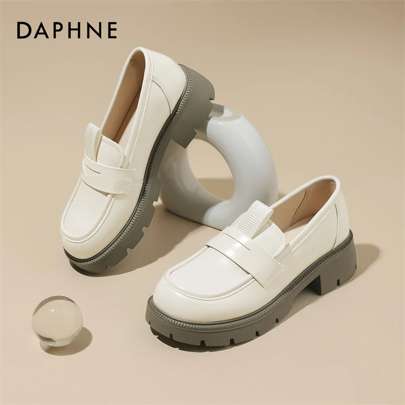 Daphne/达芙妮真皮女鞋英伦风乐福鞋2025春女鞋通勤百搭时尚单鞋