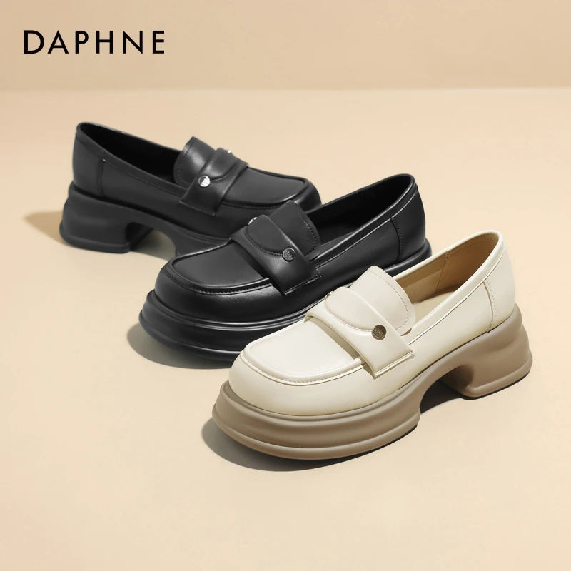 达芙妮英伦风乐福鞋女2024年新款春季厚底小皮鞋时尚百搭法式单鞋