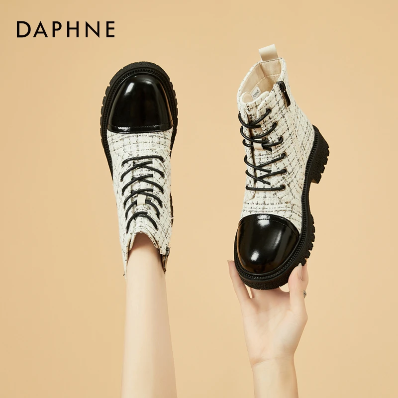Daphne/达芙妮时尚短靴2023 新款冬季高级感马丁靴气质小香风女靴